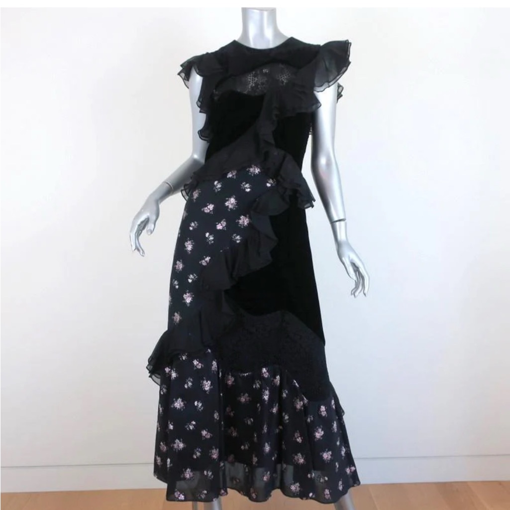 Rebecca Taylor Black And Pink Floral Midi Dress